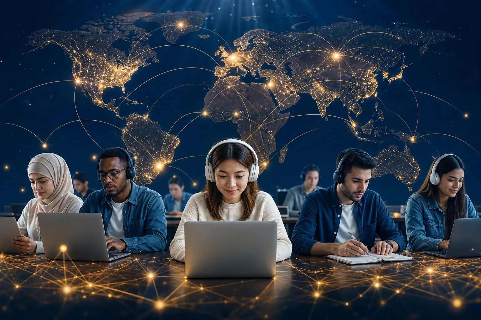 Global team with world map